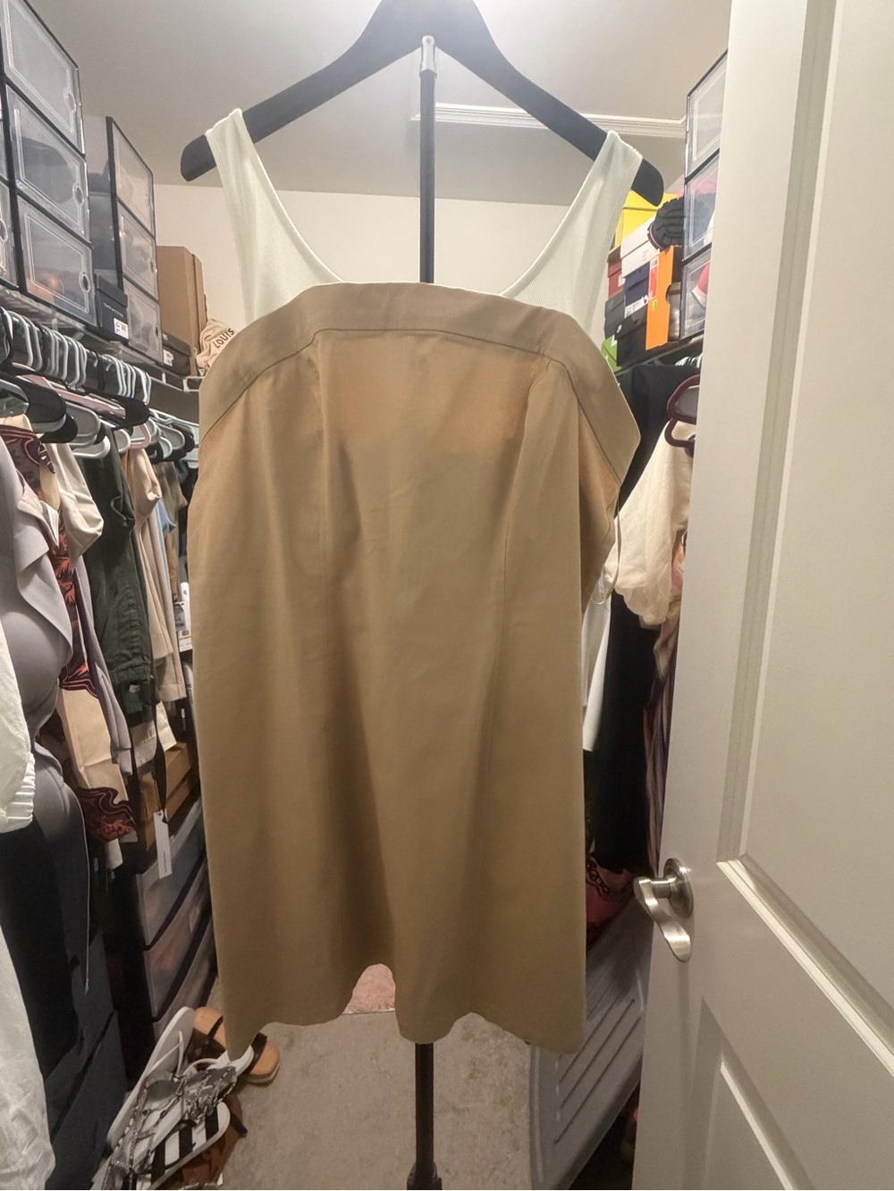 Anthropologie Cream and Tan Strapless Two-Tone Dress